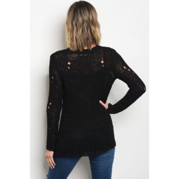 Black crocheted distressed black sweater - Picture 2 of 3
